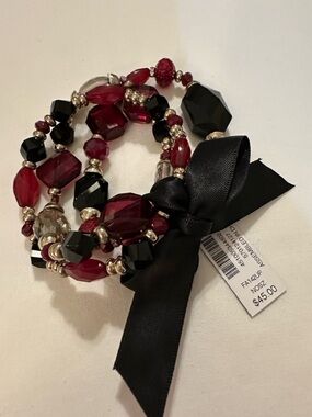White House Black Market Stretch Bracelet Set with Black Bow - Red & Black
